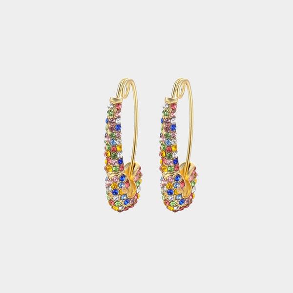 SAFETY PIN EARRING. - Rainbow